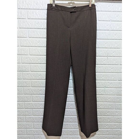 Chico's Women's Brown Metallic Thread Striped Pattern Trouser Pants Size 0.5 Tal - Picture 1 of 9